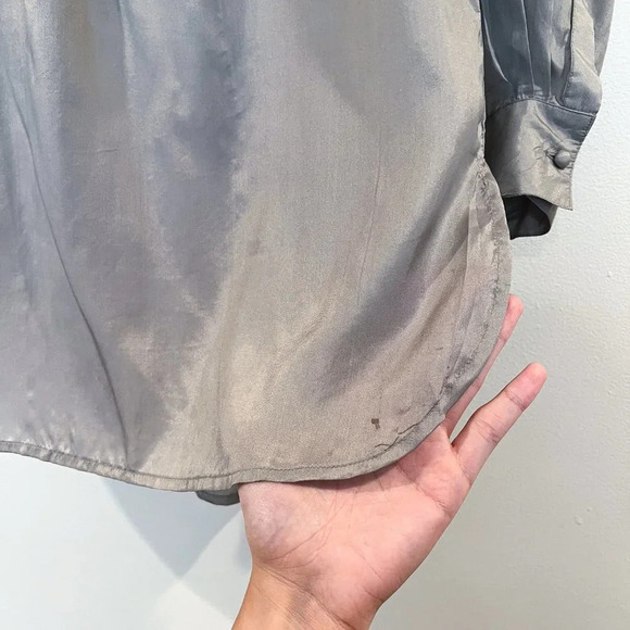 Mes Demoiselles 100% Silk Green Button Down Classic Designer Shirt Blouse 38 - Picture 6 of 10